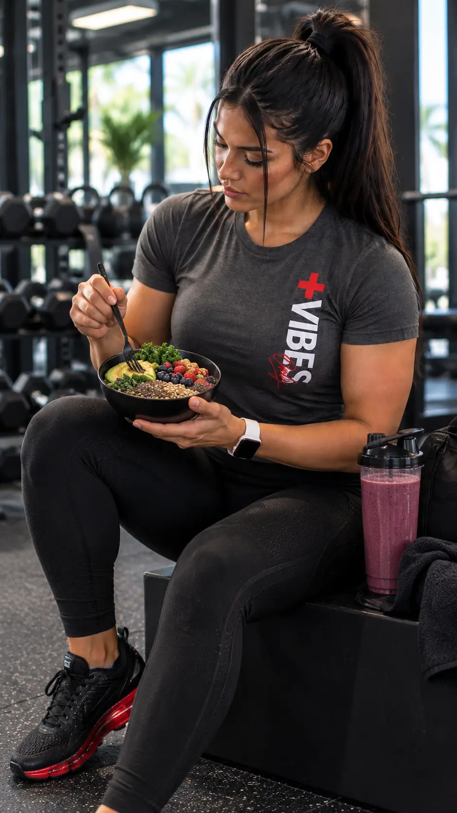 JETPAC model holding a colorful wellness bowl