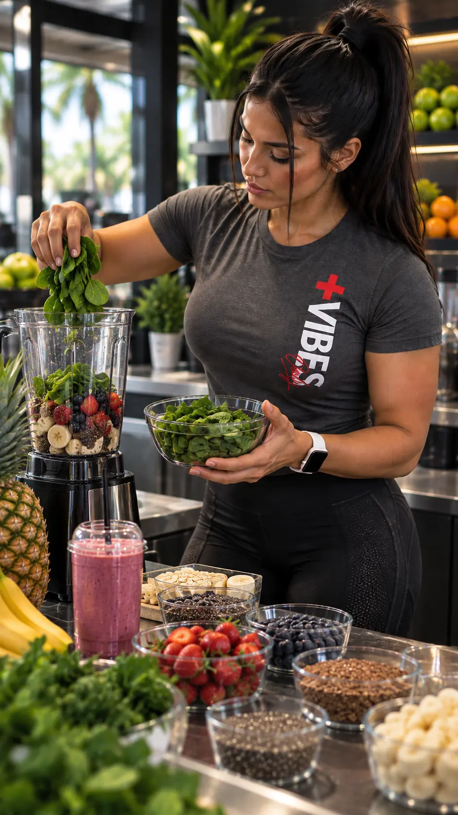 JETPAC model preparing fruit and greens